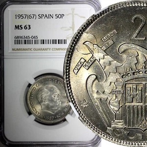 SPAIN Francisco Franco 1957 (67) 50 Pesetas NGC MS63 Better Date KM# 788 (045) - Picture 1 of 5