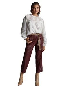 Anthropologie Pilcro The Breaker Cropped Faux Leather Burgundy Pants Sz 30 - Picture 1 of 15