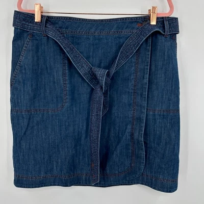Falda envolvente de mezclilla para mujer Talbots talla 14 azul algodón con cinturón Foto 1 de 4