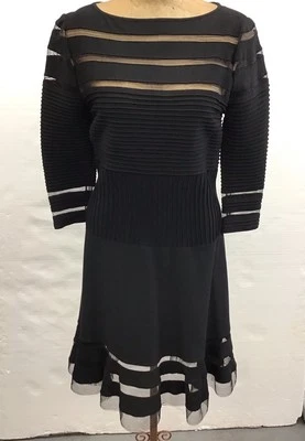 Vestido Tadashi Shoji Negro Corte Jersey Vestido de Cóctel Manga 3/4 Talla L Foto 1 de 4