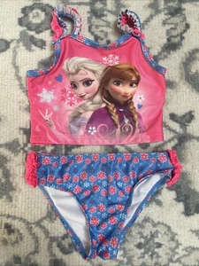Frozen Elsa & Anna Bathing Suit 2 Piece 4T Girls Pink - Picture 1 of 6