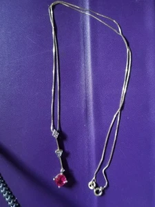 14k Plated 18"Pendant Necklace W/lab Ruby&Diamond - Picture 1 of 6