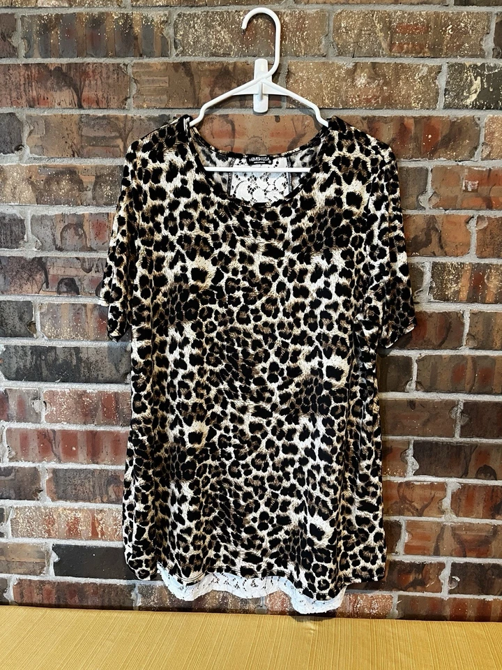 Heimish USA Women’s Brown Animal Print Lace Tunic  Size:2X no material tag - Image 1 of 4