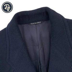 Mens 42 R Canali Blue Label 100 % Wool Solid Navy Blue Over Coat Made Italy - Picture 1 of 13