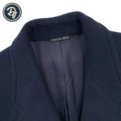 Mens 42 R Canali Blue Label 100 % Wool Solid Navy Blue Over Coat Made Italy - Image 1 of 4