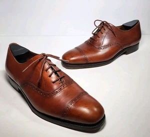 $795 Ralph Lauren Purple Label Brown Leather Oxford Cap Dress Shoes Mens Sz 9 D - Picture 1 of 14