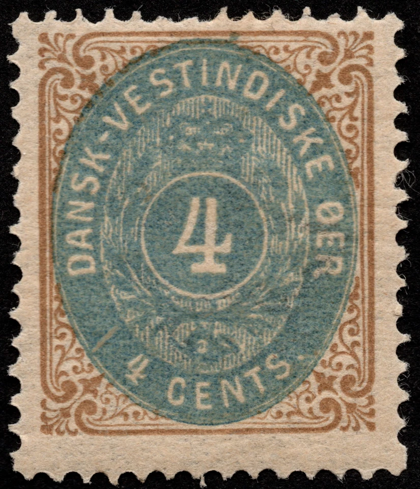 Danish West Indies Stamp Scott # 7 Mint F-VF - 4 Cents Brown & Dull Blue Numeral - Image 1 of 1
