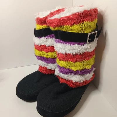 Muk Luks женщин Фиона тапочки ботинки черный в полоску вязаный чехол блестящий размер L 9-10 - Изображение 1 из 4