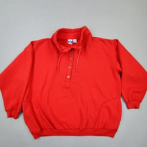 Vintage 80s Pro Spirit Sweatshirt Mens Size L/XL Bright Red Henley Button 90s - Picture 1 of 14