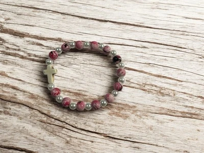 Glass & Clay Beaded Bracelets with a Cross Charm to show your Faith - Image 1 of 4