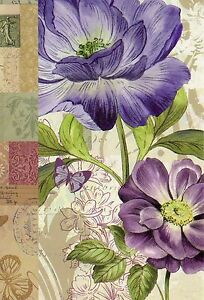 Purple Flowers and Butterfly With Postage Collage Theme Note Cards - Set of 6