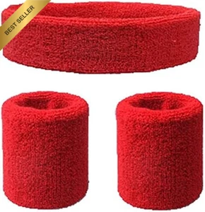 Sweatbands Set, Cotton Headband & Wristbands, 2 Wristbands 1 Headband - Picture 1 of 12
