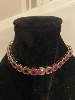 Pulsera Tenis Cuadrada Facetada Anthropologie FUSCIA Piedras Rosa Marco Oro $68 Foto 1 de 4