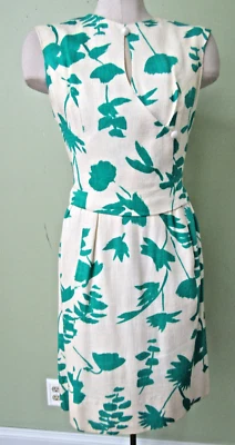 VESTIDO ONDULADO LINO VERDE Y BEIGE VINTAGE AÑOS 60 / MEDIDA BUSTO 36" Foto 1 de 4