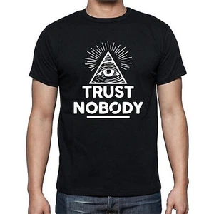 Illuminati Trust Nobody Eye Triangle Secret Pyramid Inspiration T shirt Tee - Picture 1 of 1