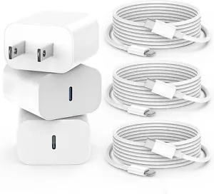 20W 3 Pcs Fast Charging USB C Charging Block & 3 Pcs Type C 6FT Cable (White) - Picture 1 of 11