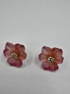 Alexis Bittar 18k Gold Plated Pink Flower Stud Earrings - Picture 1 of 8