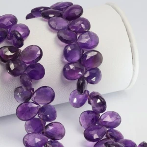 A+ Natural Purple Amethyst Faceted Pear Heart Shape Handmade Gemstone Beads 10Pc - Picture 1 of 10