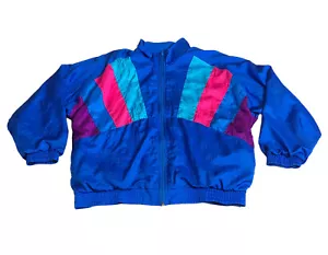 Vintage Bocoo Jacket Womens Large Blue Windbreaker Striped Lined Nylon 90s 80s - Picture 1 of 16