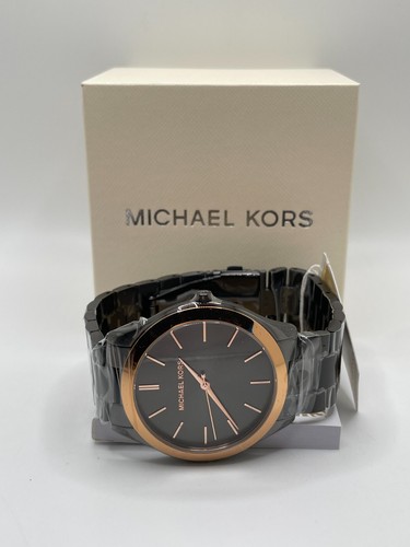 Orologio da polso uomo Michael Kors Slim Runway MK8576 cinturino grigio cassa oro rosa