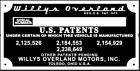 Willys Overland Plate Tag Serial No. Some Delivery Jeepster Trucks Wagons 46-63