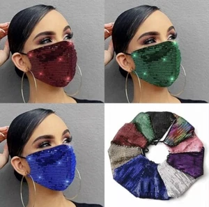 3 Pack Adjustable Fashion Glitter Sparkly sequins Glam face masks Random Colors - Picture 1 of 1