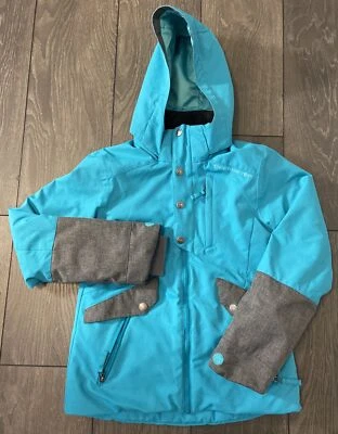 EUC OBERMEYER GIRLS INSULATED SNOW BOARD  HOOD SKI JACKET TURQ GREY SZ L (14-16) - Image 1 of 4