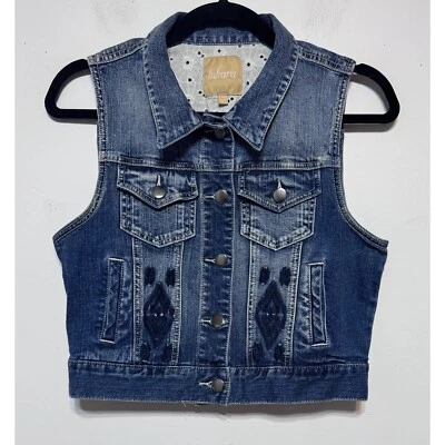 Chaleco Denim Y2K Talla Mediana Suroeste Ikat Boho Festival Tribal Rodeo Vaquera Foto 1 de 4