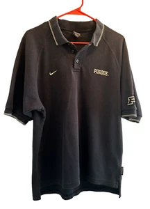 Vtg 90's Mens Team Nike Purdue Boilermakers Golf Polo Shirt Waffle Knit L Black - Picture 1 of 8