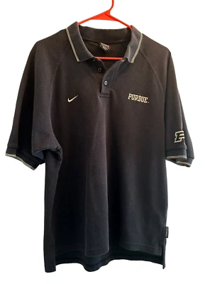 Vtg 90's Mens Team Nike Purdue Boilermakers Golf Polo Shirt Waffle Knit L Black - Image 1 of 4