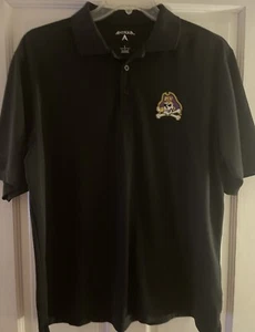 East Carolina Pirates Polo Shirt Antigua Black Shirt Size L - Picture 1 of 4