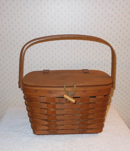 Longaberger Small Purse Basket Leather Hinges Kiddie Picnic Retired Vintage 1988 Cover