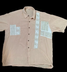 Vintage Guayabera Shirt 1970s Cuba Terracotta Colour Size L - Picture 1 of 10