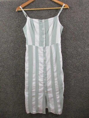 Vestido justo de linho Lux 8 sem mangas listrado botão frontal algodão comprimento longo - Imagem 1 de 4