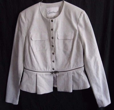 全新 CABI #205 象牙色拉链西装外套 尺寸 0 Peplum Crop 可调式按扣 — 第 1/4 张图片