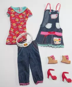 BARBIE FASHIONISTAS CUTIE Outfits Shoes Belt Jeans Overall Dress Pinkie vtg 2010 - Picture 1 of 9