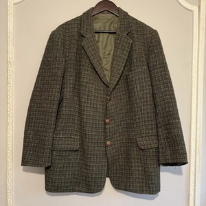 Vintage Harris Tweed Blazer Jacket Sport Coat 42 Green Hand Woven Wool 1960s - Picture 1 of 14