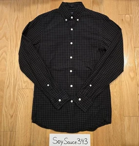 MEN'S J.CREW SLIM BUTTON DOWN PATTERNED WASHED SHIRT BLACK GREY GINGHAM SIZE XS - Picture 1 of 2