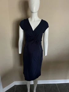 Motherhood Maternity Dress Small Navy Blue Knot Front V-Neck Cap Sleeve - Picture 1 of 7