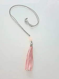 Lange Kette Rosenquarz Rosa Pink Quaste Troddel Boho Sommer Edelstein - Bild 1 von 2