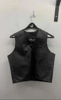 Chaleco de motociclista Himalaya negro vintage de cuero Y2K para hombre talla 42 Foto 1 de 3