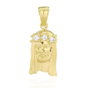 14K Yellow Gold 0.50Ct CZ Jesus Head Religious Pendant - Picture 1 of 6