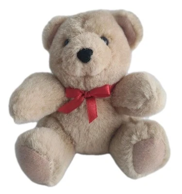 Vintage International Silver Co. Tan Teddy Bear Red Bow 5" Plush 1997 Engagement - Image 1 of 4