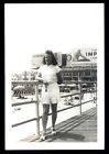 Vintage PRETTY BRUNETTE Snapshot Photograph 1940s BOARDWALK POSE