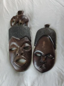 African HAND CARVED WOOD MASKS - Picture 1 of 3