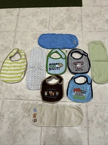 Carter Baby Boys Bibs And, Burb Cloths Lot Of 9 - Picture 1 of 6