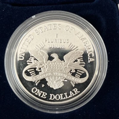2001 P US Capitol Visitor Center PROOF Silver Dollar COIN ONLY $1 Commemorative  - Image 1 of 4