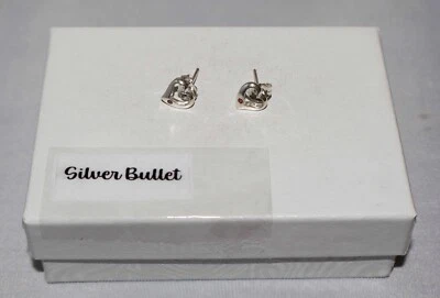 Серьги-гвоздики Silpada из чистого серебра трудно найти миниатюрные с открытым сердцем красный камень - Изображение 1 из 4