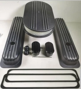 Finned Aluminum 1987 UP Valve Covers w/ Breather & PCV For SBC 350 Vortec TBI - Picture 1 of 5