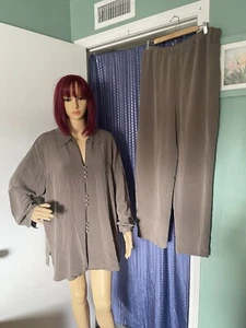 Vintage Thick soft pure silk Brown pantsuit 1X - Picture 1 of 9